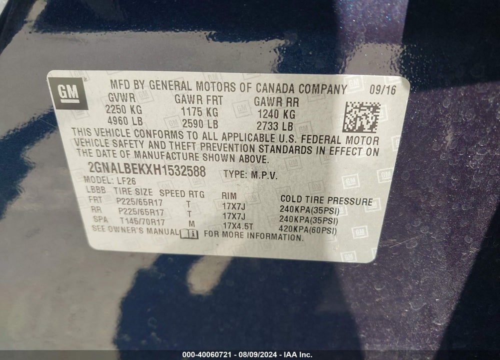 2017 CHEVROLET EQUINOX LS VIN: 2GNALBEKXH1532588