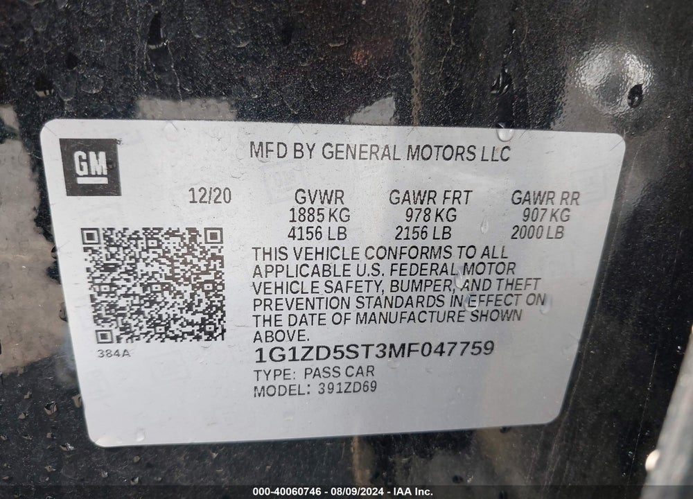 2021 CHEVROLET MALIBU FWD LT VIN: 1G1ZD5ST3MF047759