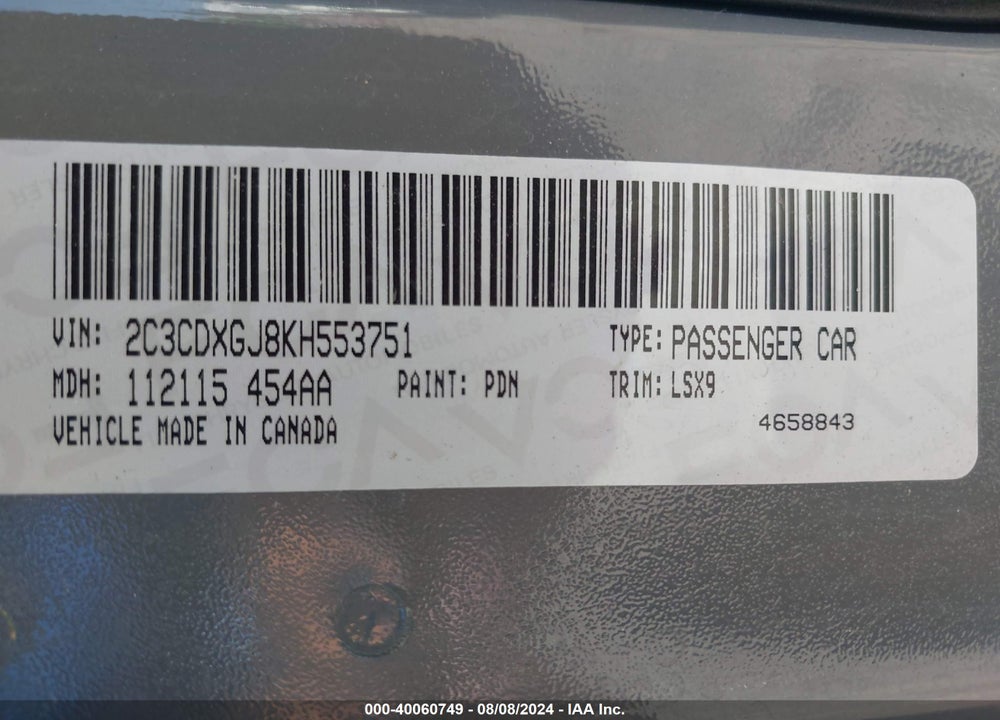 2019 DODGE CHARGER SCAT PACK RWD VIN: 2C3CDXGJ8KH553751