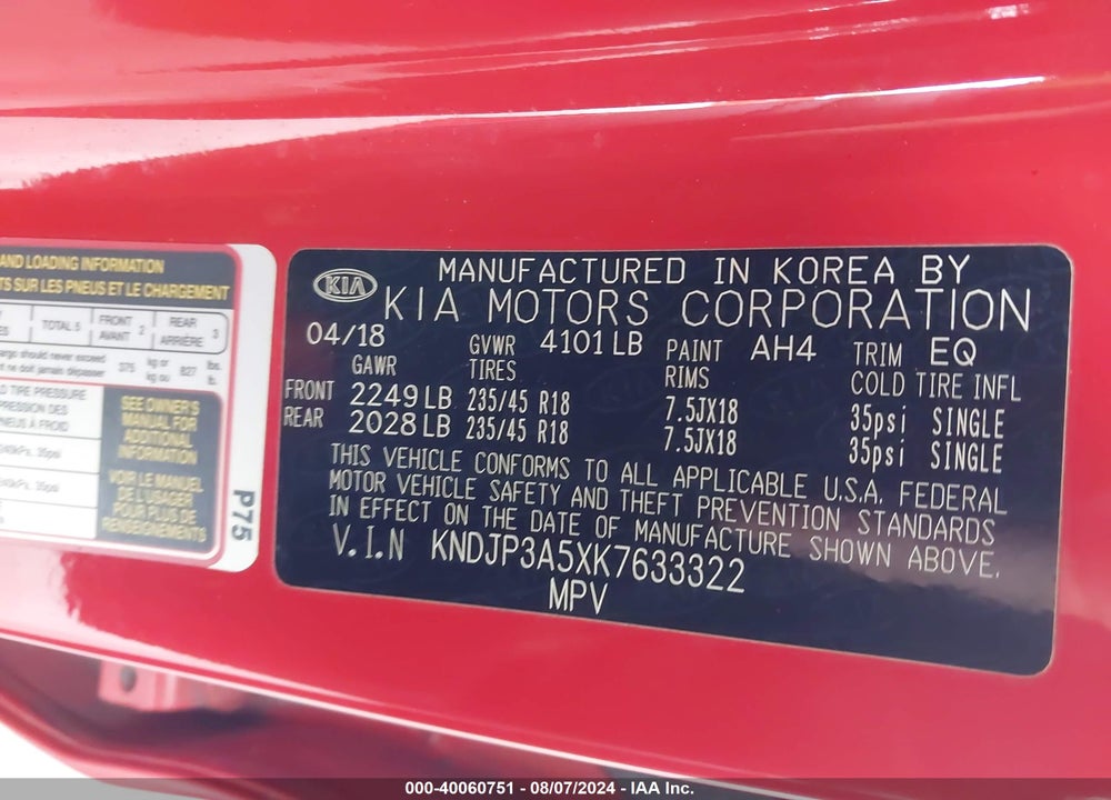 2019 KIA SOUL VIN: KNDJP3A5XK7633322