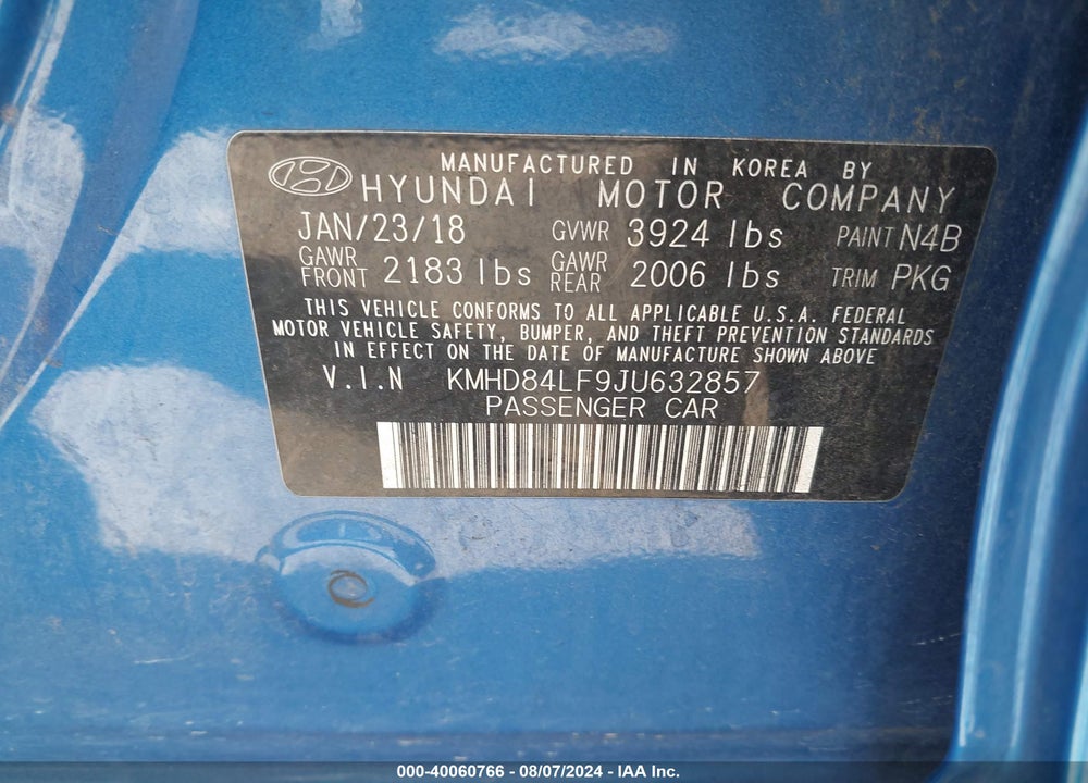 2018 HYUNDAI ELANTRA SEL VIN: KMHD84LF9JU632857