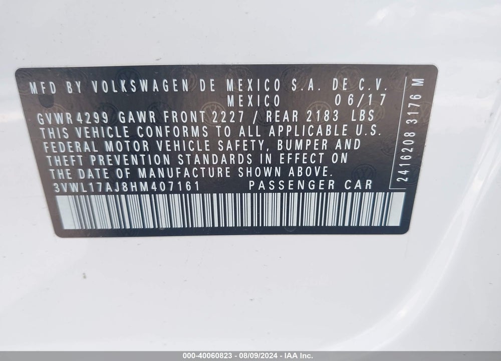 2017 VOLKSWAGEN JETTA 1.8T SEL/1.8T SEL PREMIUM VIN: 3VWL17AJ8HM407161