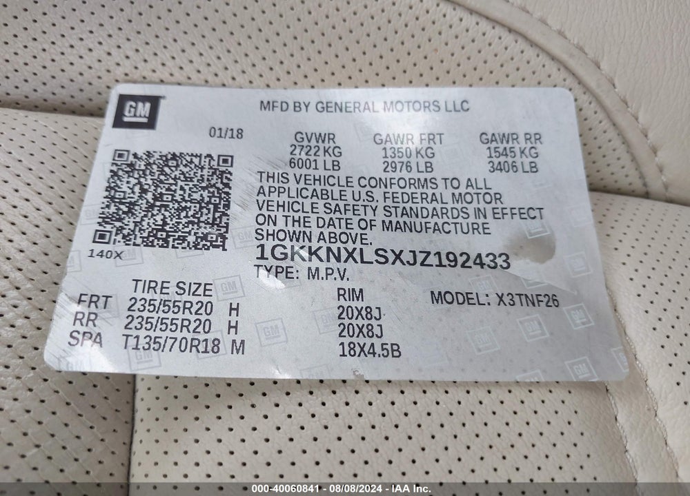 2018 GMC ACADIA DENALI VIN: 1GKKNXLSXJZ192433
