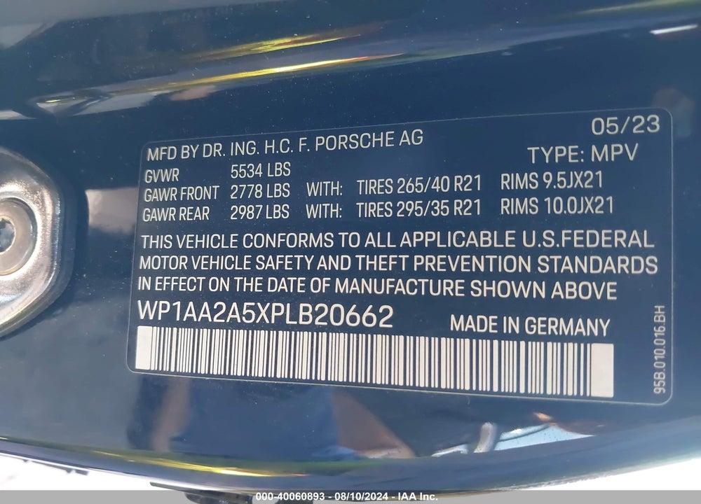 2023 PORSCHE MACAN T VIN: WP1AA2A5XPLB20662
