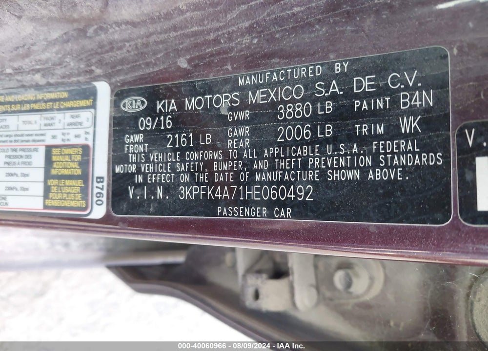 2017 KIA FORTE LX VIN: 3KPFK4A71HE060492