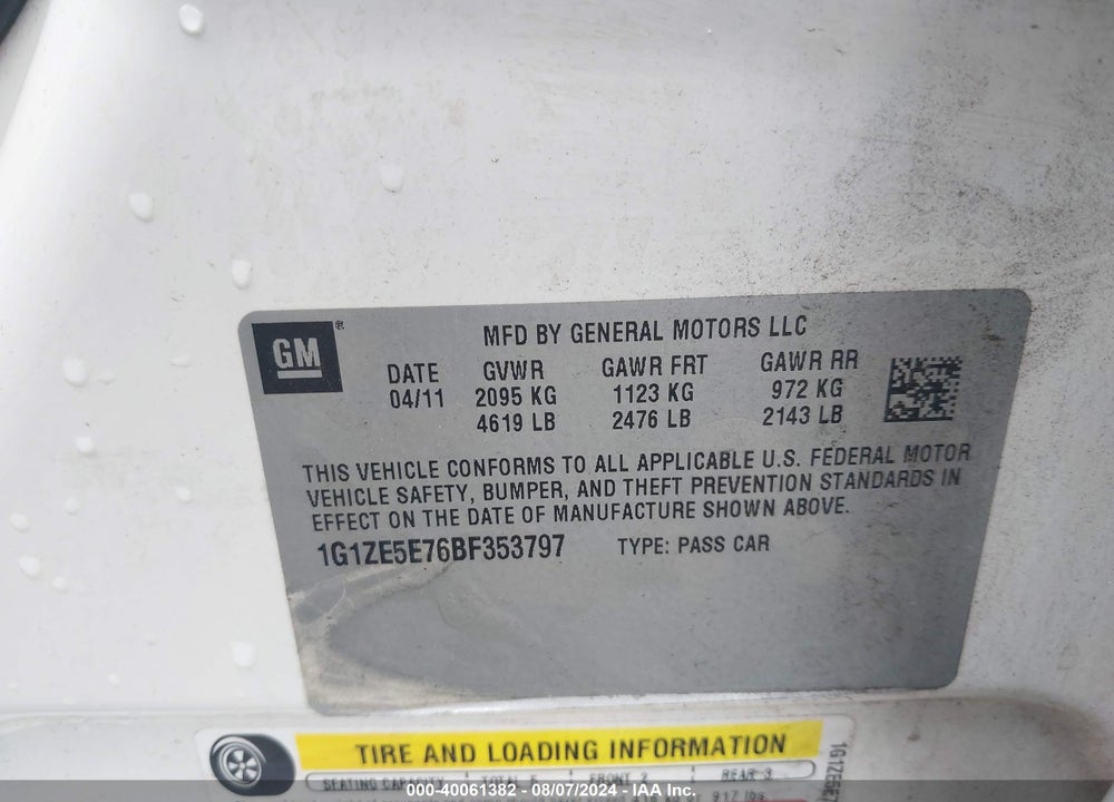 2011 CHEVROLET MALIBU VIN: 1G1ZE5E76BF353797