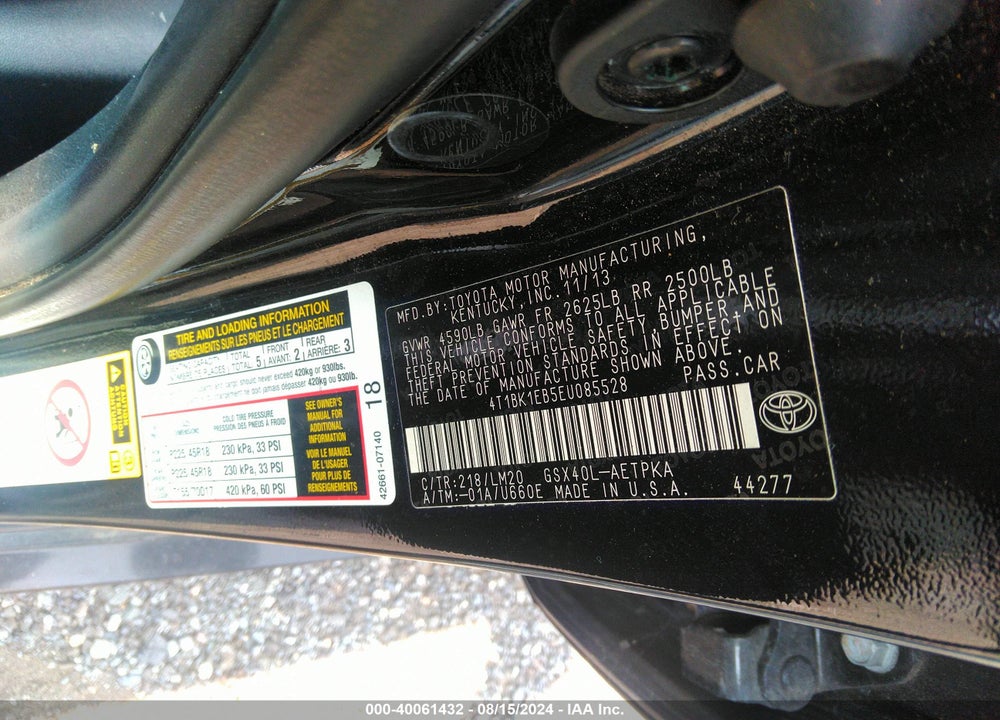 2014 TOYOTA AVALON LIMITED VIN: 4T1BK1EB5EU085528