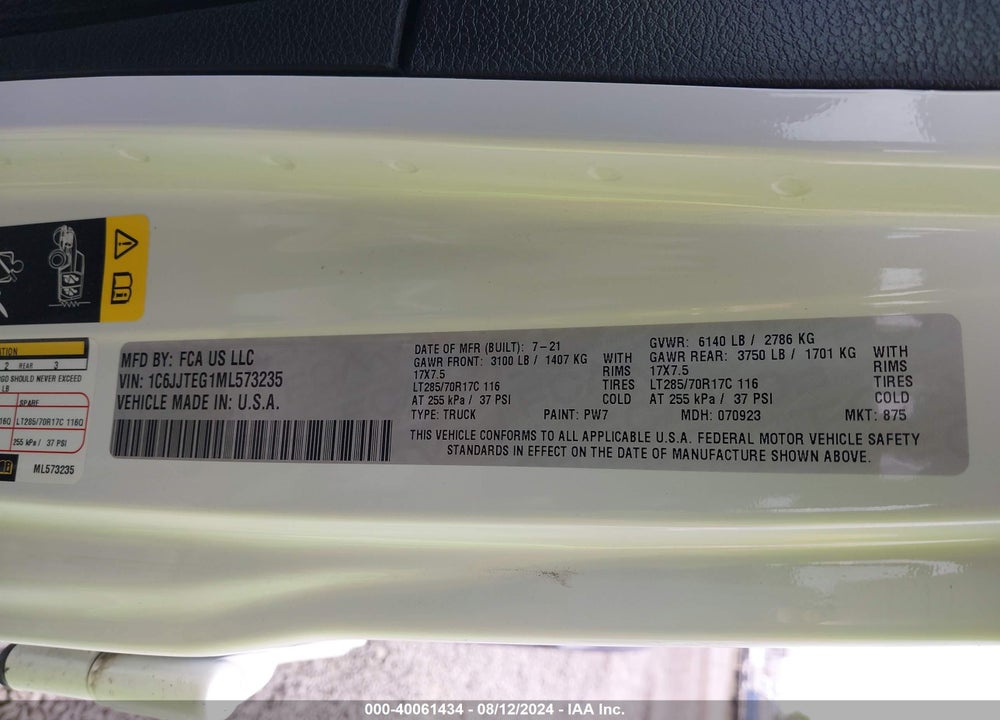 2021 JEEP GLADIATOR MOJAVE 4X4 VIN: 1C6JJTEG1ML573235