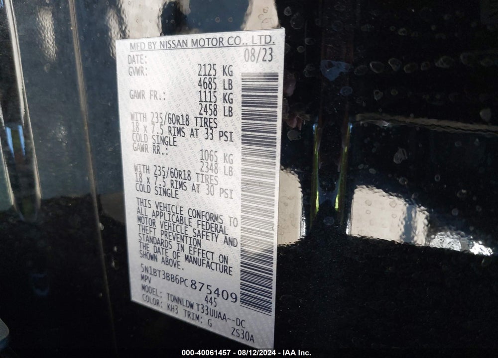 2023 NISSAN ROGUE SV INTELLIGENT AWD VIN: 5N1BT3BB6PC875409