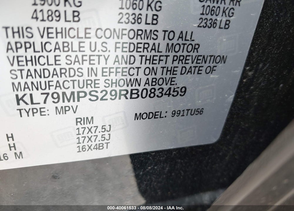 2024 CHEVROLET TRAILBLAZER FWD LT VIN: KL79MPS29RB083459