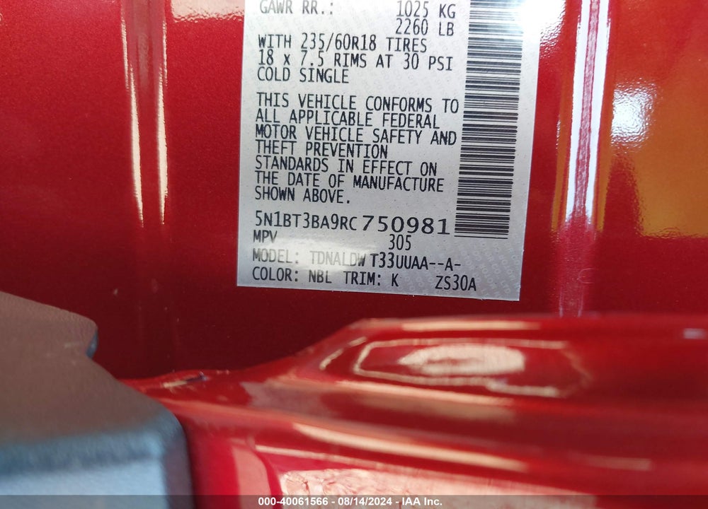 2024 NISSAN ROGUE SV FWD VIN: 5N1BT3BA9RC750981