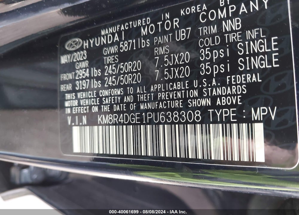 2023 HYUNDAI PALISADE SEL VIN: KM8R4DGE1PU638308
