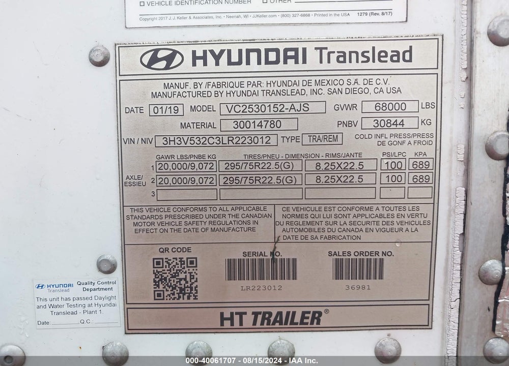 2020 HYUNDAI TRANSLEAD INC --- VIN: 3H3V532C3LR223012