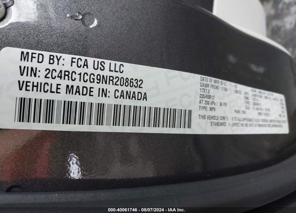 2022 CHRYSLER VOYAGER LX VIN: 2C4RC1CG9NR208632