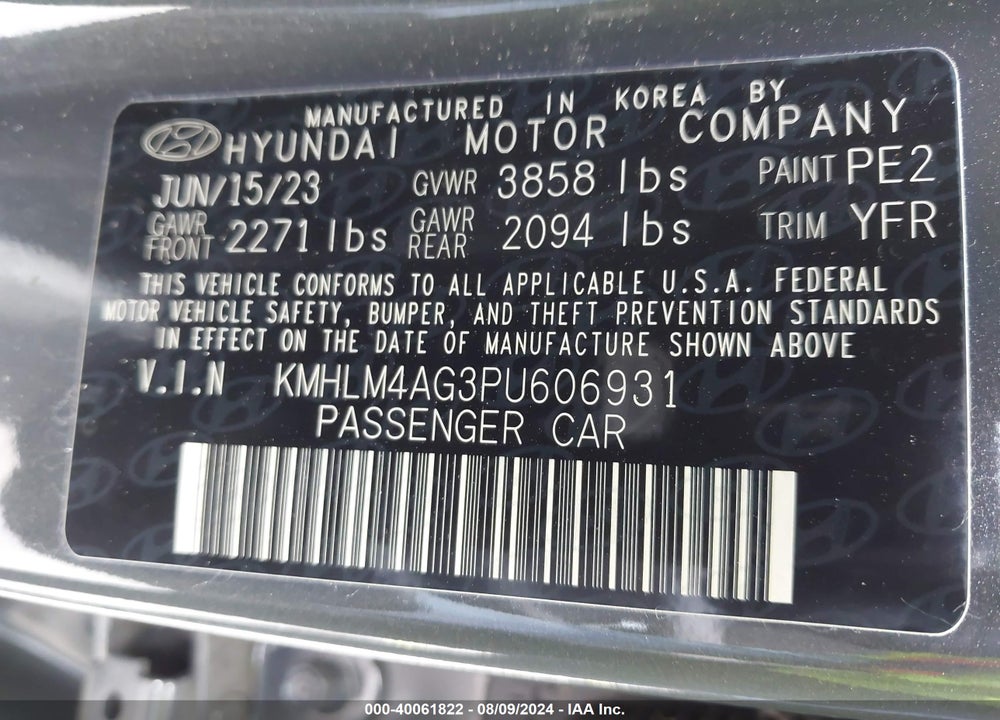 2023 HYUNDAI ELANTRA SEL VIN: KMHLM4AG3PU606931
