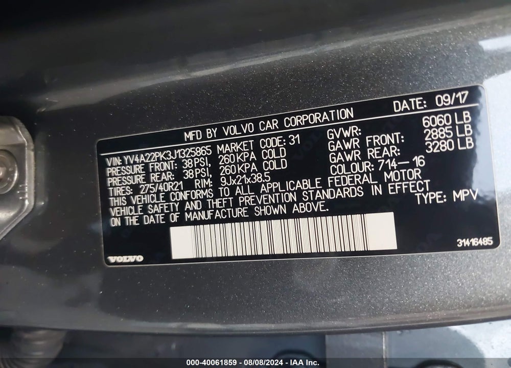 2018 VOLVO XC90 T6 MOMENTUM VIN: YV4A22PK3J1325865