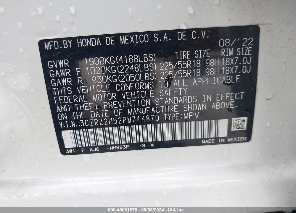 2023 HONDA HR-V AWD SPORT VIN: 3CZRZ2H52PM714870