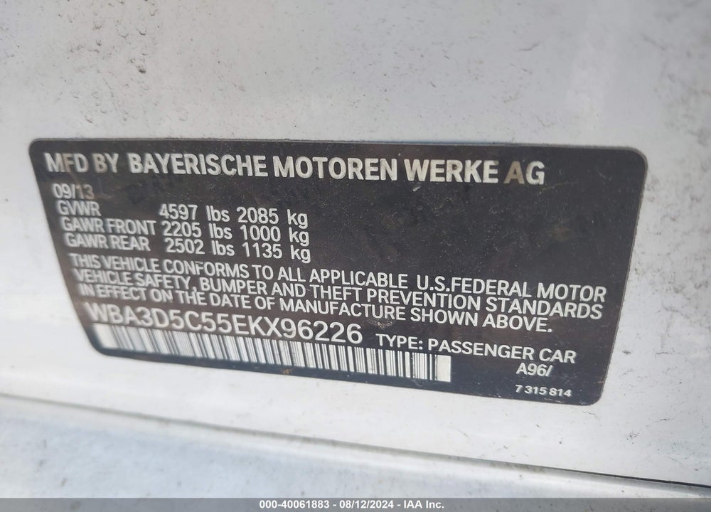 2014 BMW 328D XDRIVE VIN: WBA3D5C55EKX96226