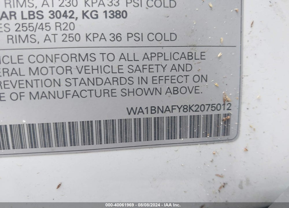 2019 AUDI Q5 45 PREMIUM VIN: WA1BNAFY8K2075012
