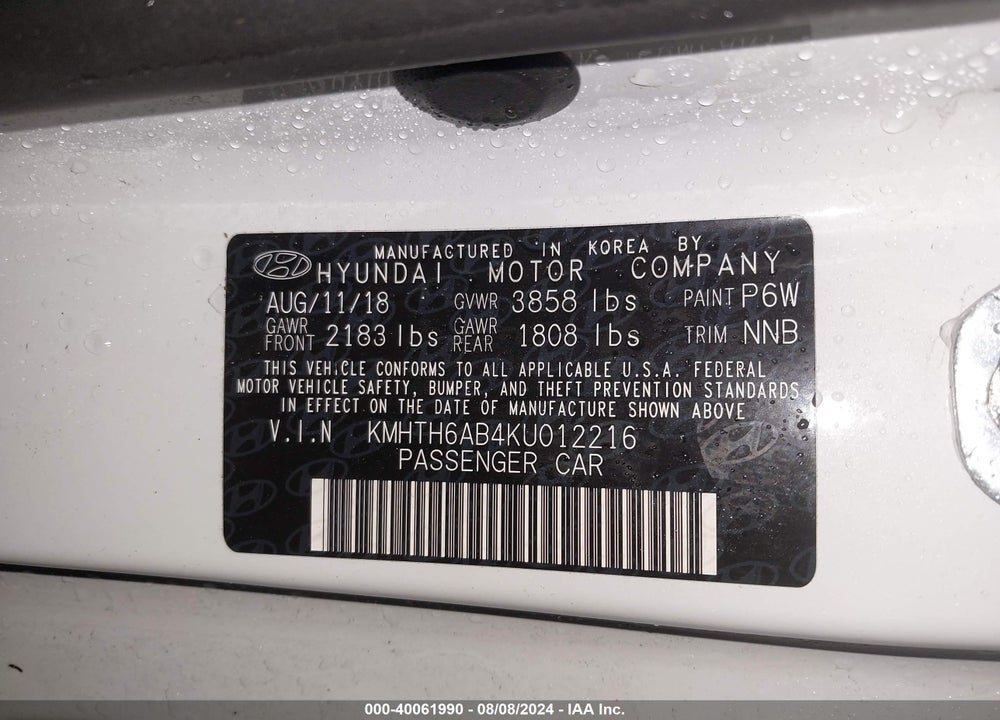 2019 HYUNDAI VELOSTER TURBO VIN: KMHTH6AB4KU012216