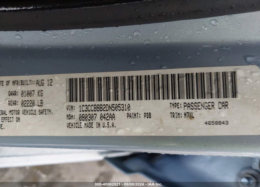 2013 CHRYSLER 200 TOURING VIN: 1C3CCBBB2DN505310