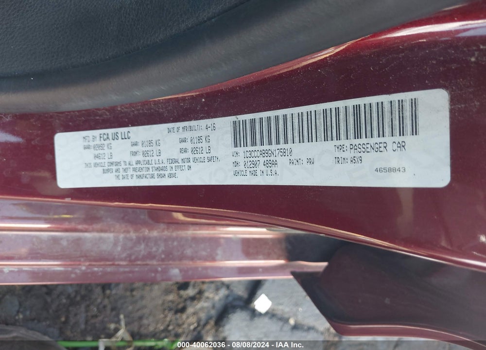 2016 CHRYSLER 200 LIMITED VIN: 1C3CCCAB9GN175810