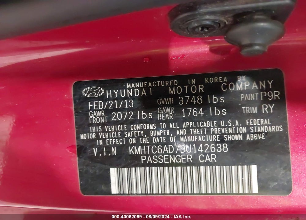 2013 HYUNDAI VELOSTER VIN: KMHTC6AD7DU142638