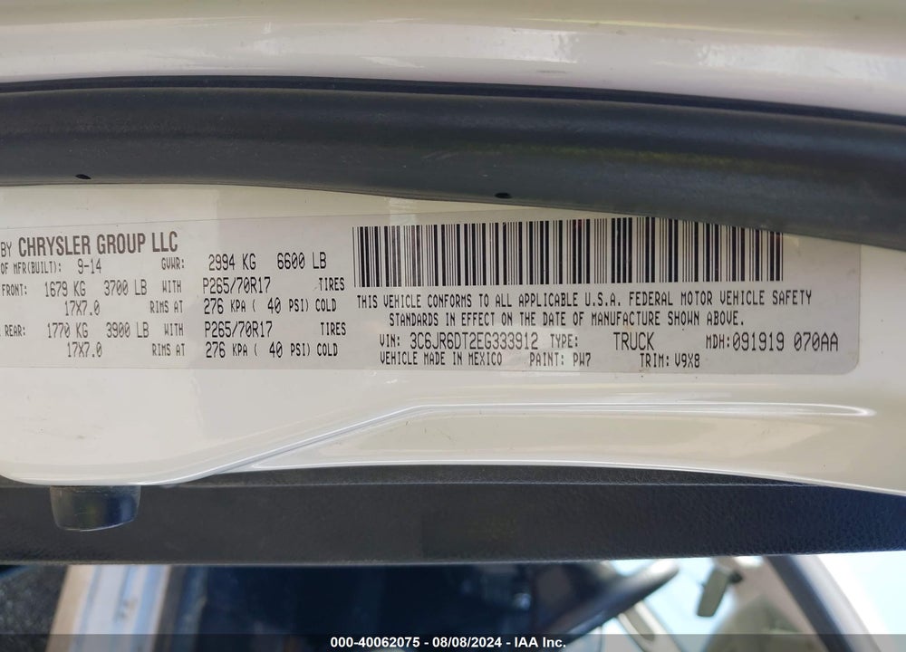 2014 RAM 1500 TRADESMAN VIN: 3C6JR6DT2EG333912