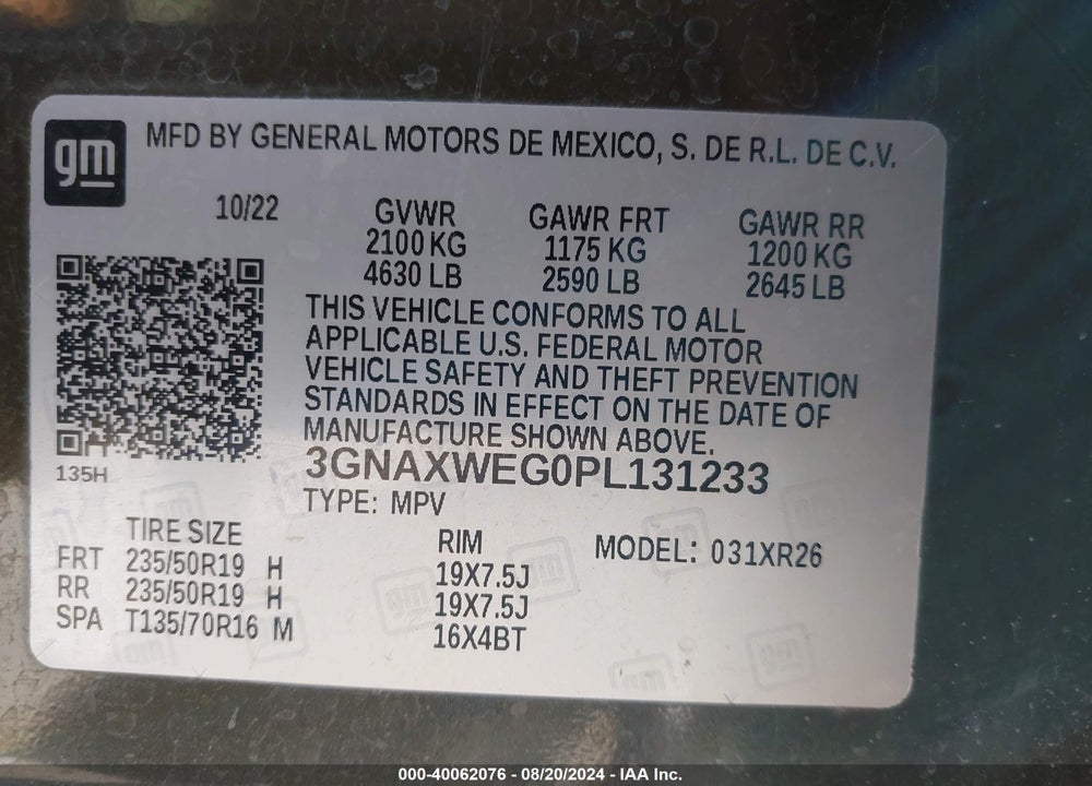 2023 CHEVROLET EQUINOX AWD RS VIN: 3GNAXWEG0PL131233