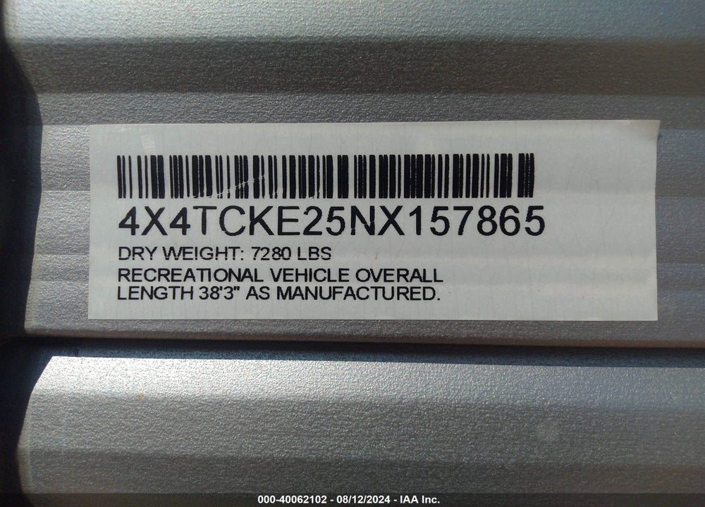 2022 FOREST RIVER GREY WOLF VIN: 4X4TCKE25NX157865