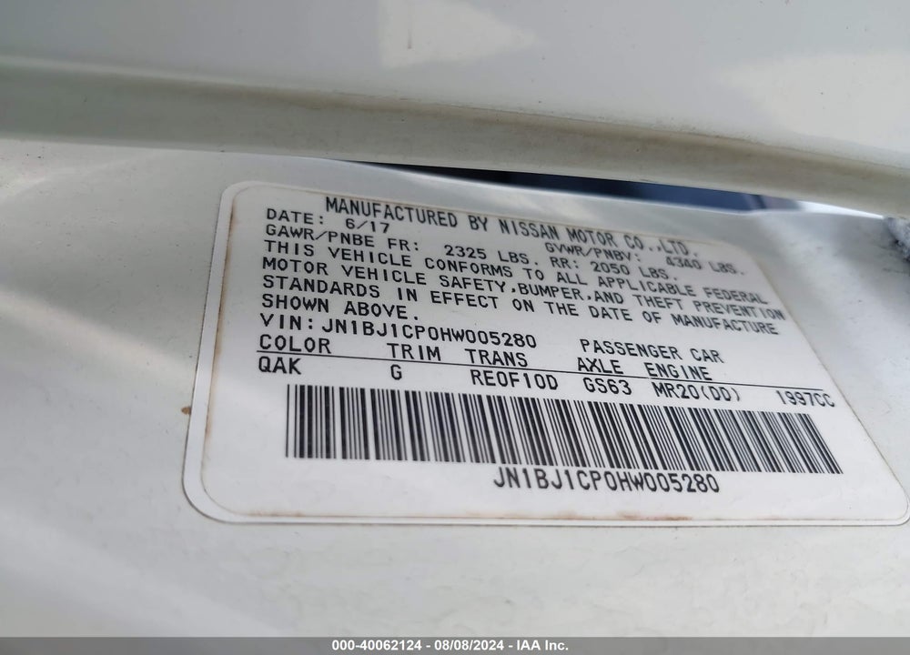 2017 NISSAN ROGUE SPORT S VIN: JN1BJ1CP0HW005280