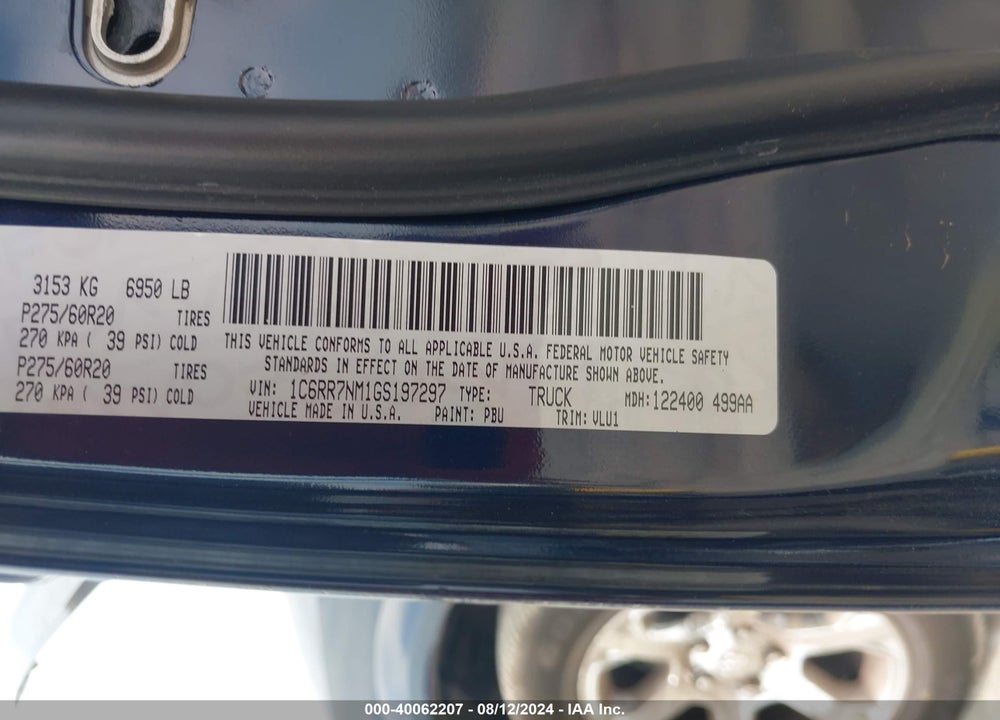 2016 RAM 1500 LAIE VIN: 1C6RR7NM1GS197297