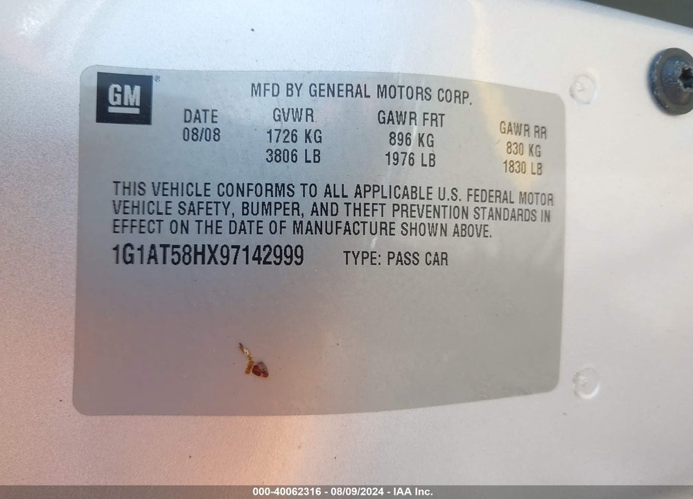 2009 CHEVROLET COBALT LT VIN: 1G1AT58HX97142999