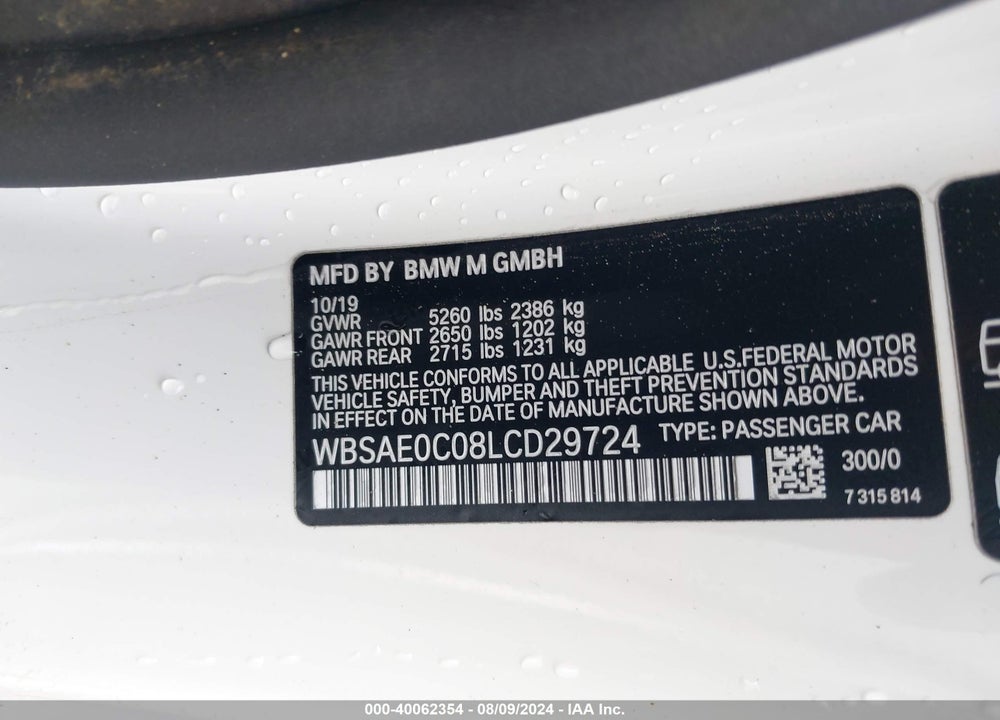 2020 BMW M8 VIN: WBSAE0C08LCD29724