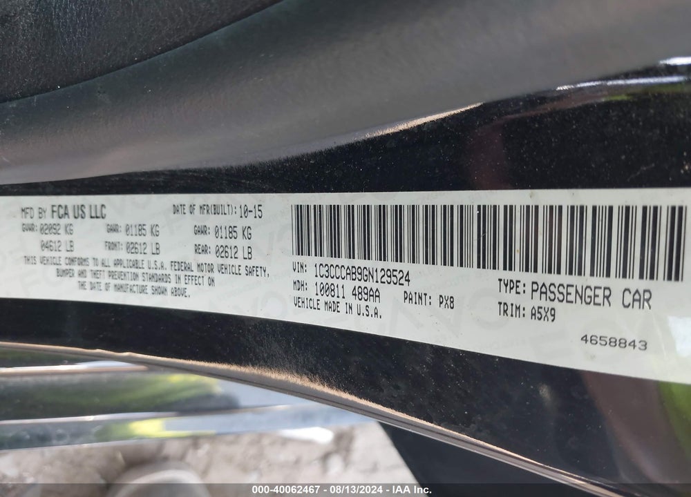 2016 CHRYSLER 200 LIMITED VIN: 1C3CCCAB9GN129524