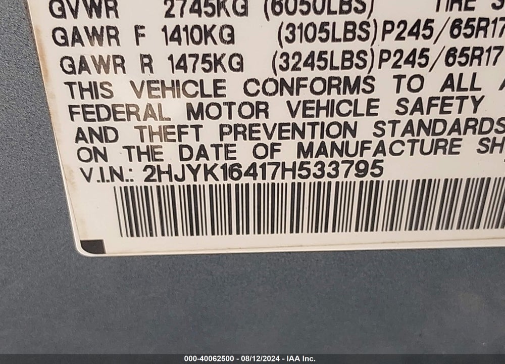 2007 HONDA RIDGELINE RTS VIN: 2HJYK16417H533795