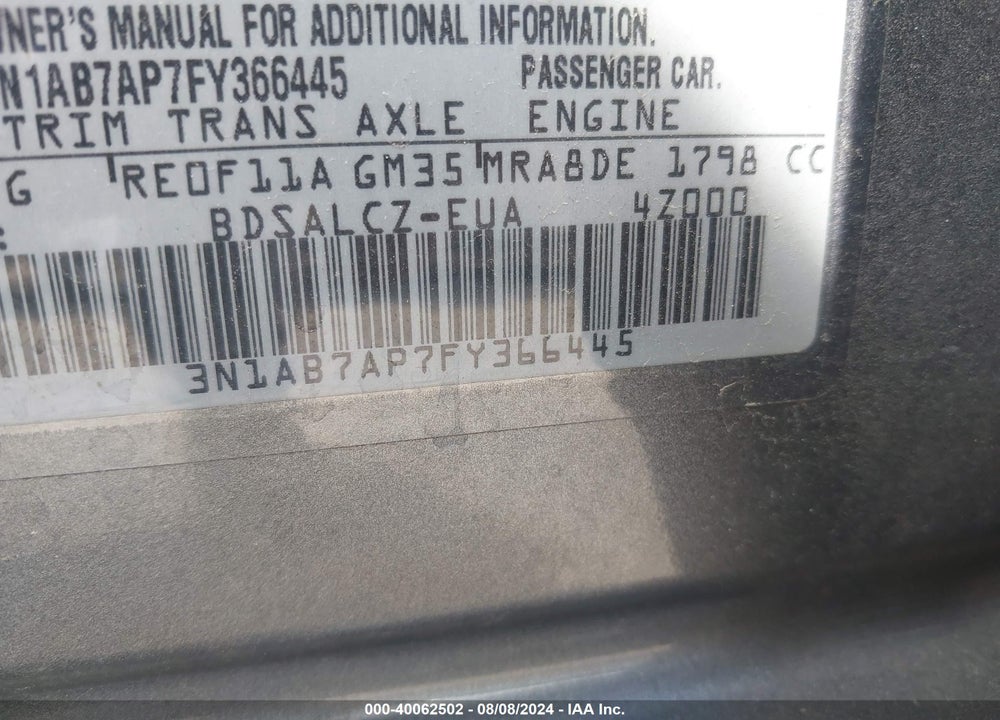 2015 NISSAN SENTRA VIN: 3N1AB7AP7FY366445