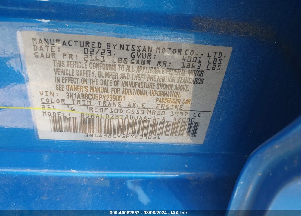 2023 NISSAN SENTRA SV XTRONIC CVT VIN: 3N1AB8CV5PY239051