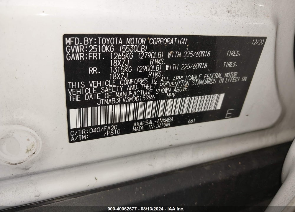 2021 TOYOTA RAV4 PRIME SE VIN: JTMAB3FV3MD015996