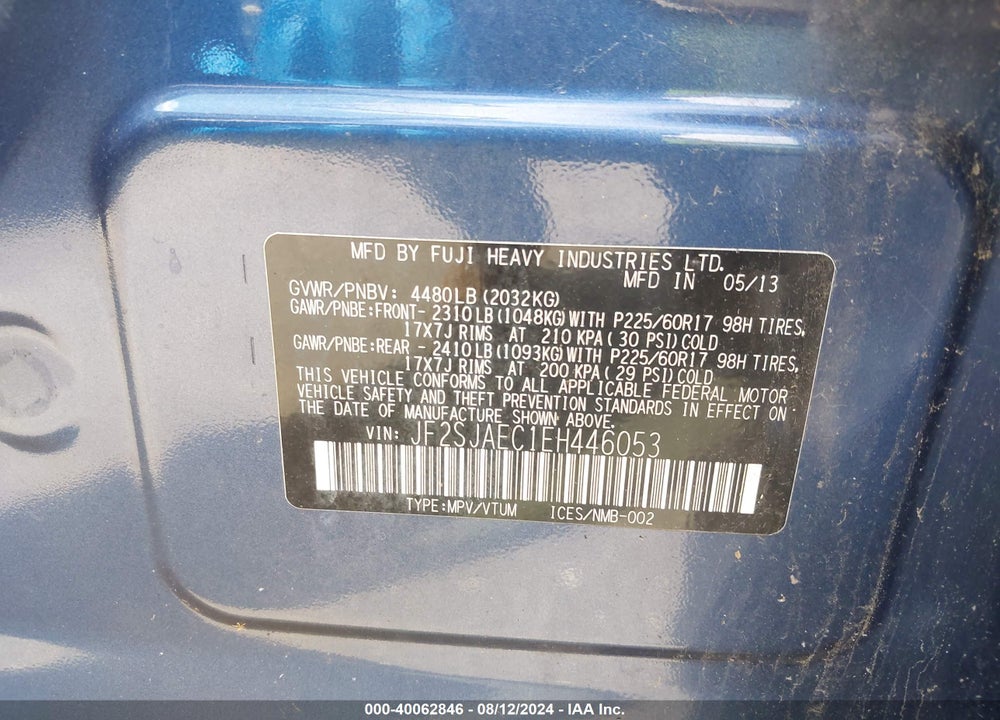 2014 SUBARU FORESTER 2.5I PREMIUM VIN: JF2SJAEC1EH446053