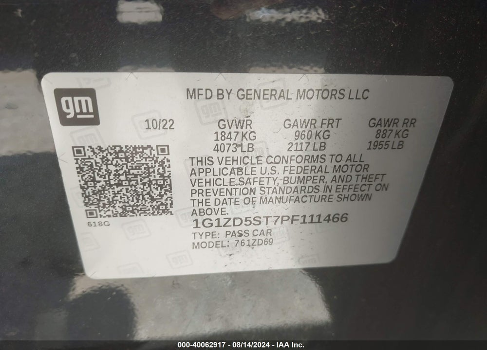 2023 CHEVROLET MALIBU FWD 1LT VIN: 1G1ZD5ST7PF111466