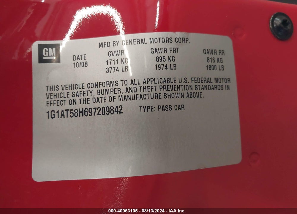 2009 CHEVROLET COBALT LT VIN: 1G1AT58H697209842