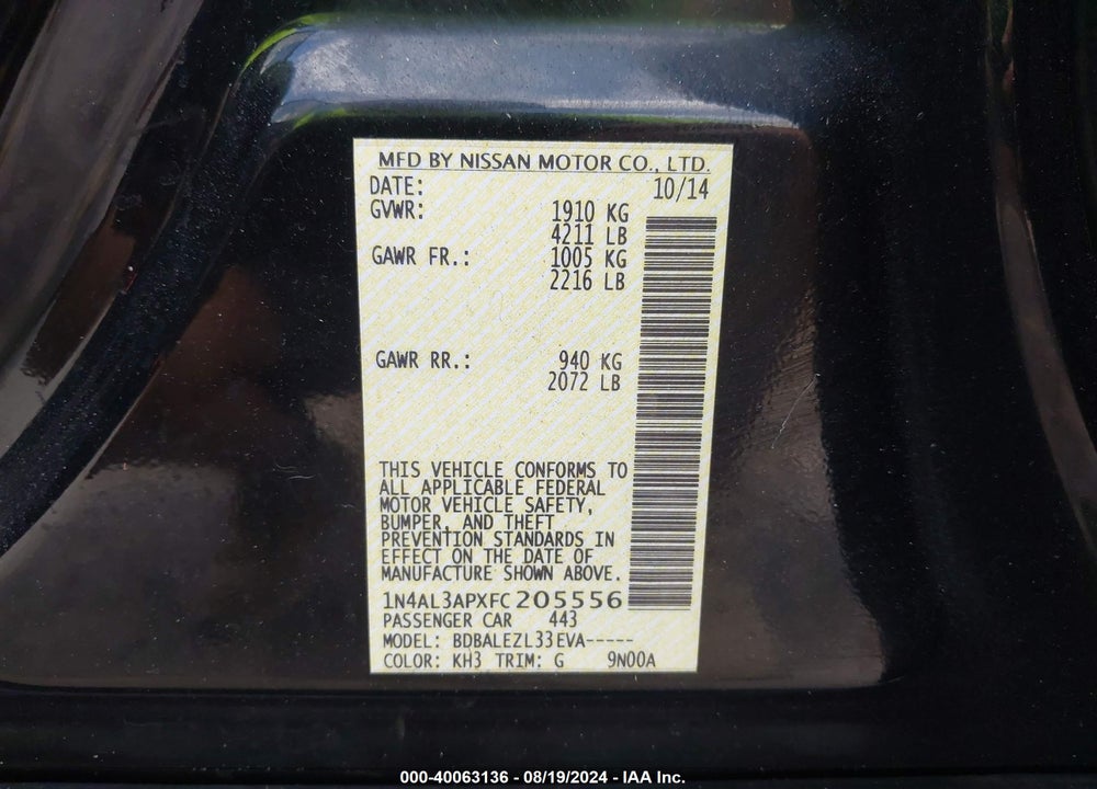 2015 NISSAN ALTIMA 2.5 S VIN: 1N4AL3APXFC205556