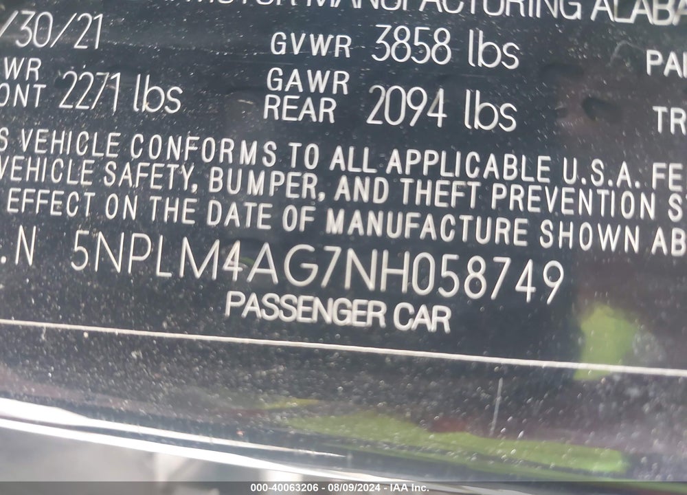 2022 HYUNDAI ELANTRA SEL VIN: 5NPLM4AG7NH058749