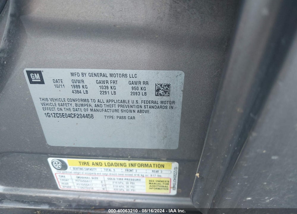 2012 CHEVROLET MALIBU 1LT VIN: 1G1ZC5E04CF204458