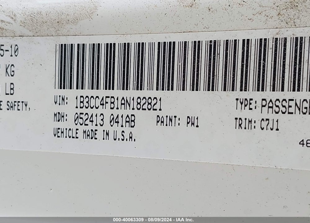 2010 DODGE AVENGER SXT VIN: 1B3CC4FB1AN182821