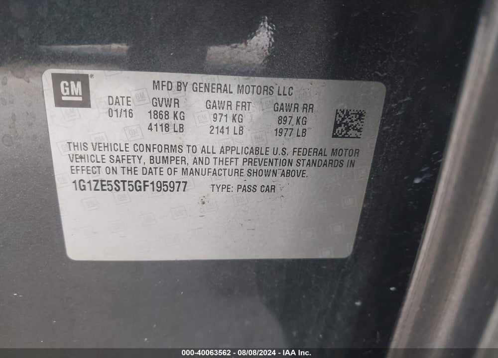 2016 CHEVROLET MALIBU 1LT VIN: 1G1ZE5ST5GF195977