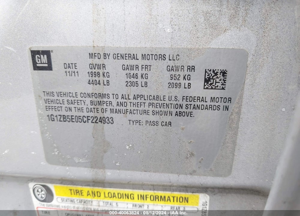 2012 CHEVROLET MALIBU LS VIN: 1G1ZB5E05CF224933
