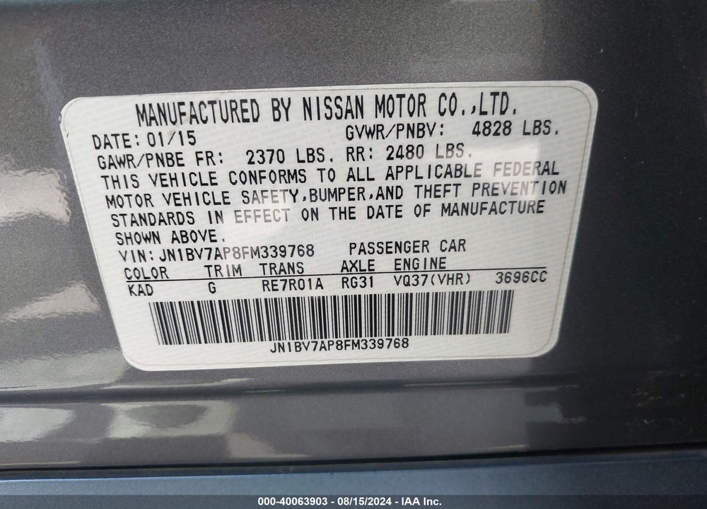 2015 INFINITI Q50 VIN: JN1BV7AP8FM339768