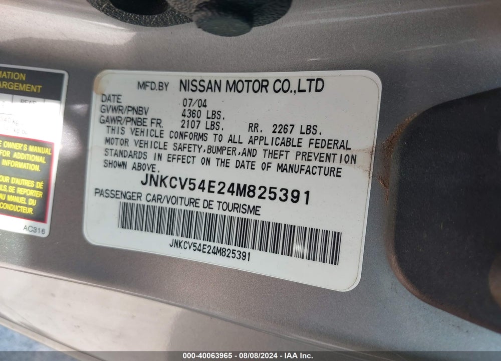 2004 INFINITI G35 VIN: JNKCV54E24M825391
